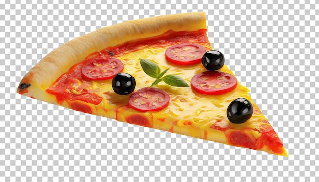 PSD pizza z mozzarellą, serem, pomidorami i bazylią na przezroczystym tle.