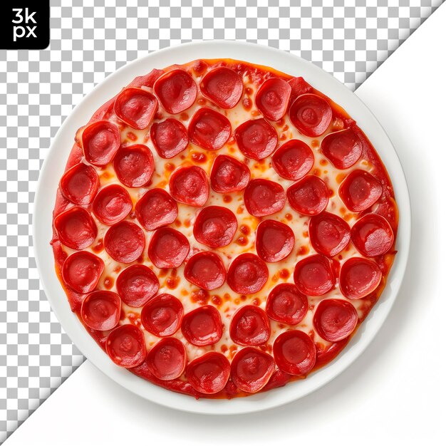 PSD pizza z pepperoni na niej siedzi na białej talerzu