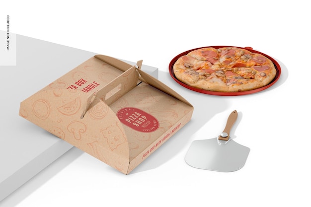 Pizzadoos met handvat Mockup met pizza