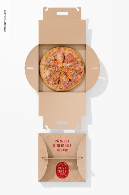 Pizzadozen met handvat mockup bovenaanzicht