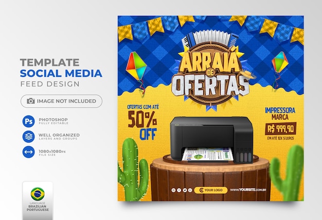 Plaats aanbiedingen op sociale media van saint jhon in portugese 3d-weergave voor marketingcampagne in brazilië
