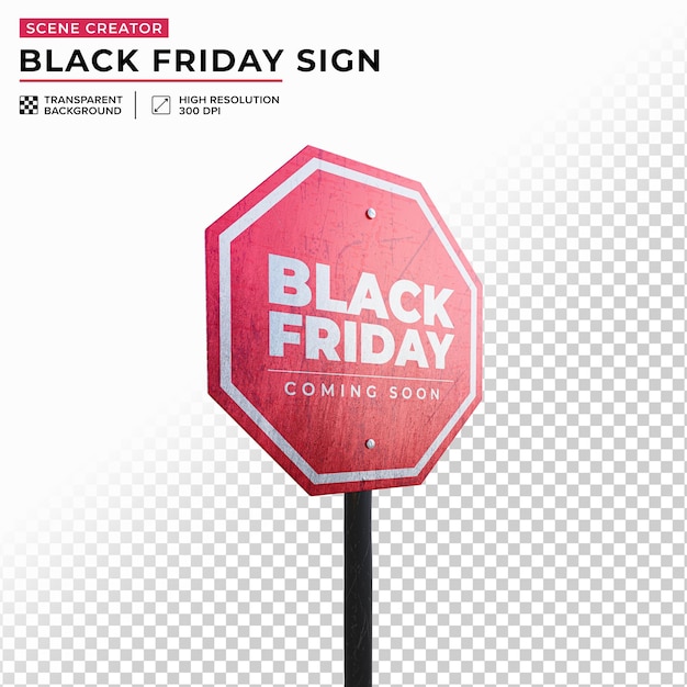 PSD placa vermelha de alerta de black friday viso lateral em breve para criao de cenrio