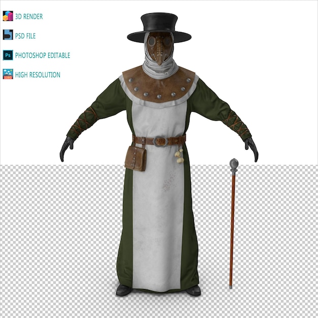 Plague doctor costume 3d modeling psd