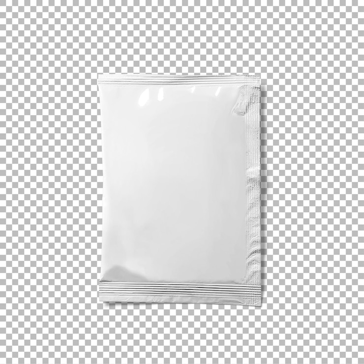 PSD a plain unmarked white packet typically used for packaging various products possibly food or powder substances