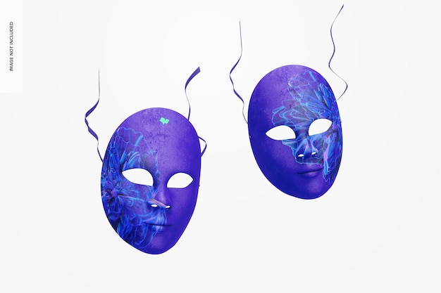 Plain venetian full-face masks mockup, falling