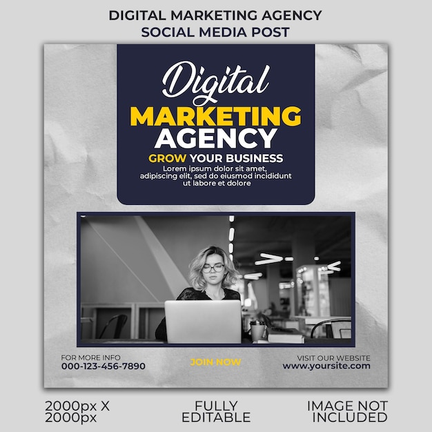 PSD plakat agencji marketingu cyfrowego dla firmy.