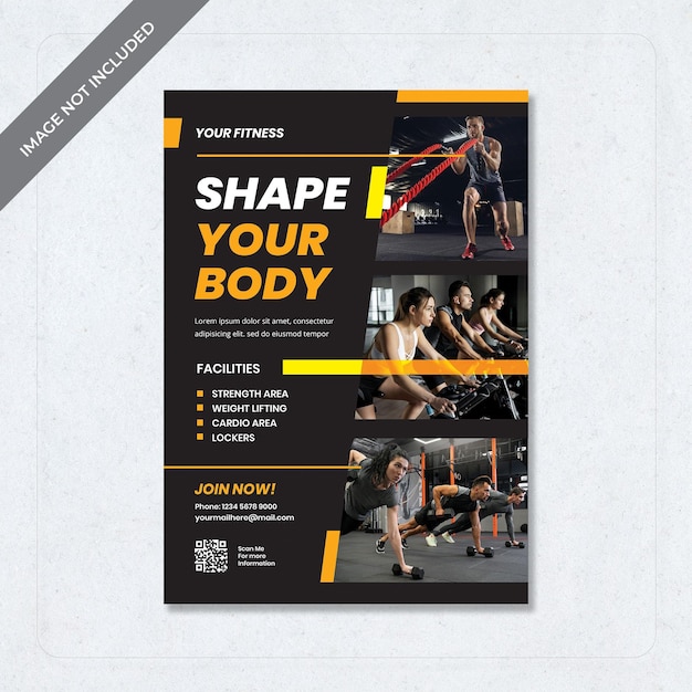 Plakat dla ciała ciała z wstążką wokół niego promocja fitness siłowni czarny