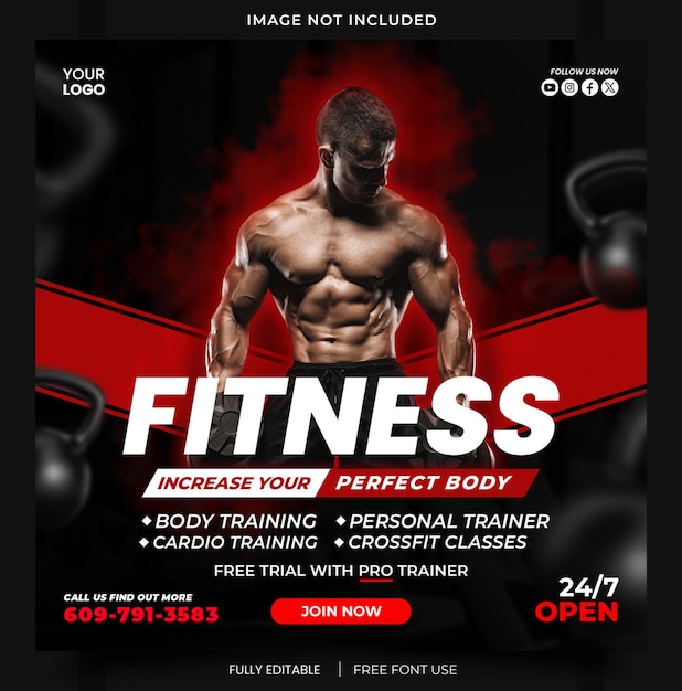 Plakat dla modelu fitness przedstawia mężczyznę z kulturystą