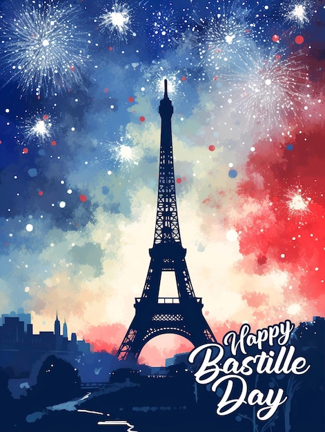 Plakat Do Bastille Dday Z Fajerwerkami W Tle