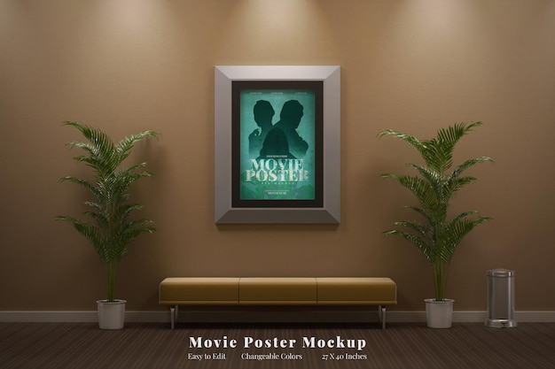 plakat filmowy z pojedynczym kinem z ramą wiszącą w ścianie realistyczną edytowalną makieta