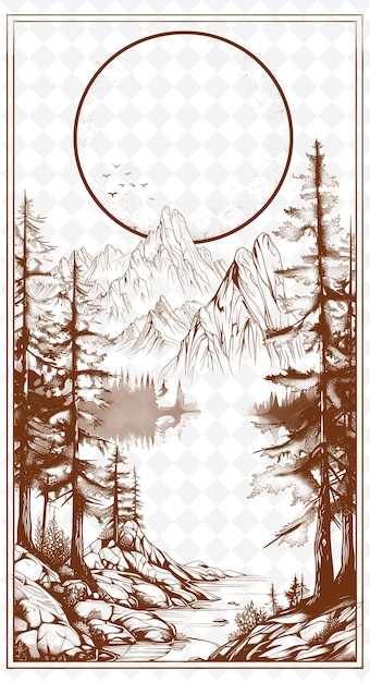 PSD plakat górskiego jeziora z księżycem i drzewami na tle