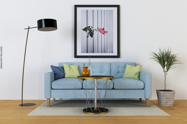 Plakat makiety w nowoczesnym stylu salonu z pustą ścianą