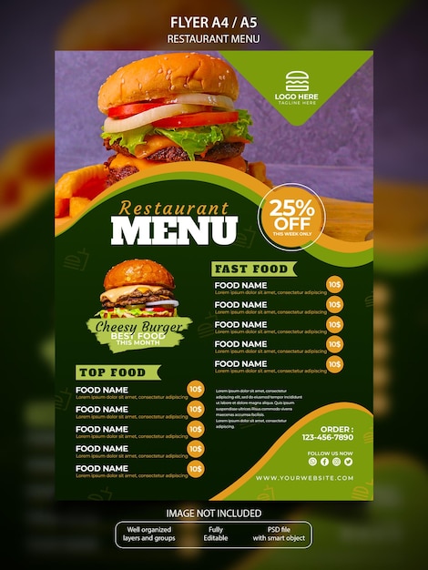 PSD plakat menu restauracji burger a4