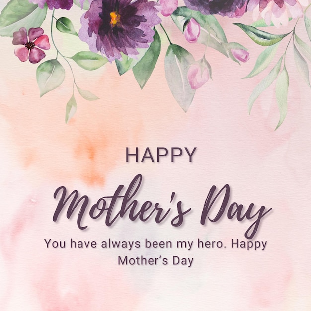 PSD plakat na dzień matki z fioletowymi kwiatami i przesłaniem mówiącym szczęśliwego dnia matki