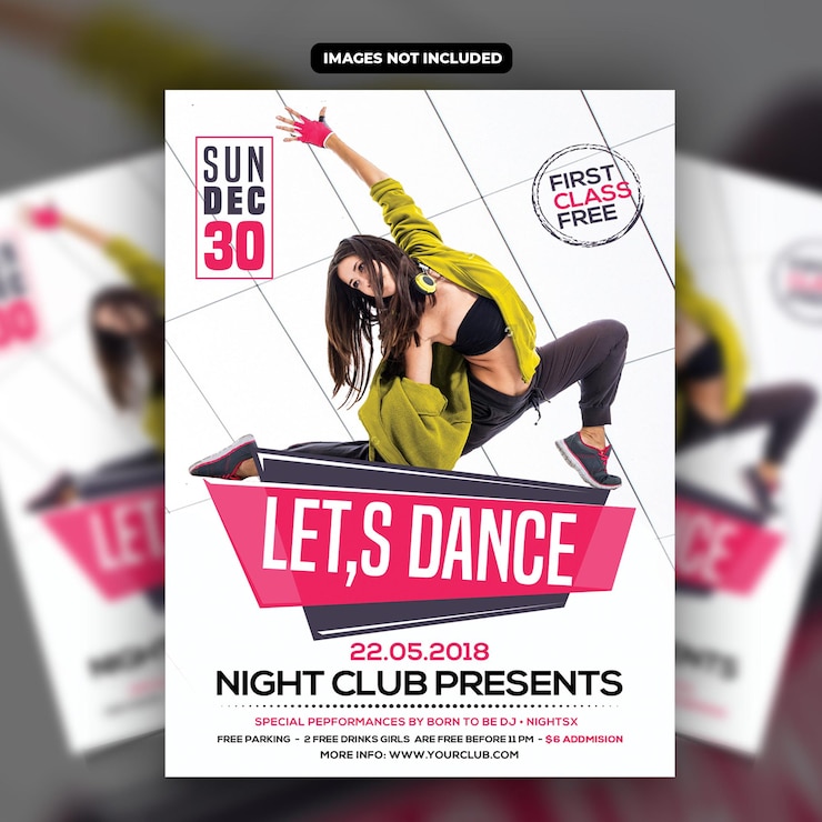 PSD plakat na imprezę, na którym jest napisane "let's dance party on it"