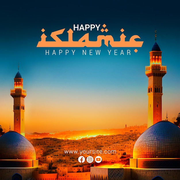 PSD plakat na islamski nowy rok z napisem happy mahram
