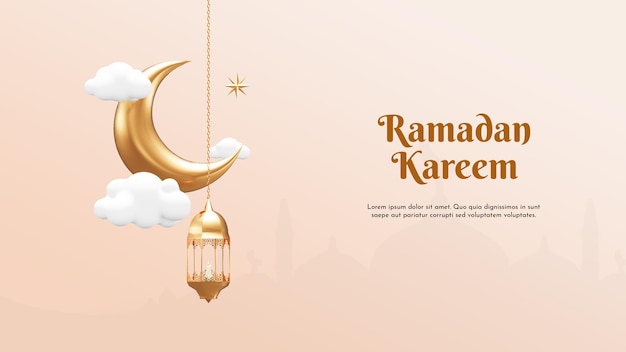 Plakat na ramadan kareem z półksiężycem i chmurami.