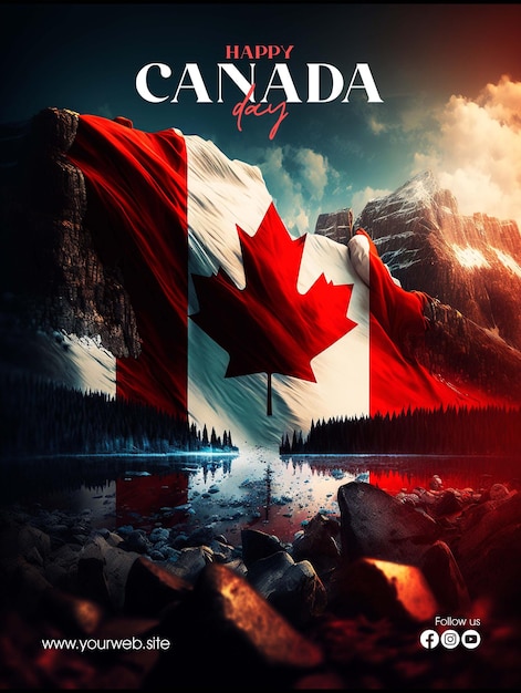 PSD plakat postu w mediach społecznościowych szczęśliwego dnia kanady