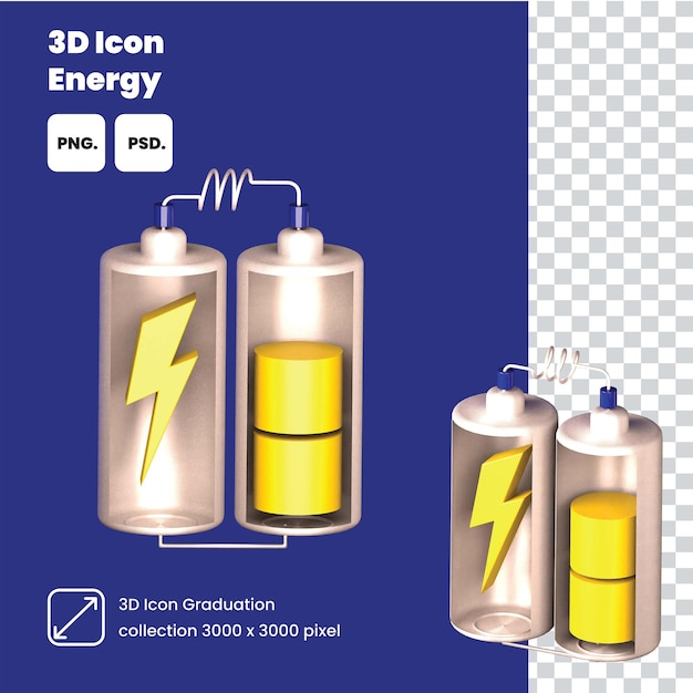 Plakat przedstawiający ikonę energii 3d z żółtą błyskawicą na górze.