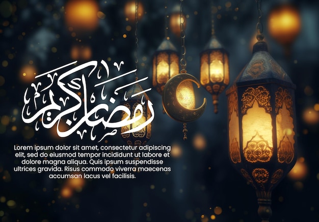 Plakat psd ramadan kareem szablon plakat z islamską latarnią ramadan