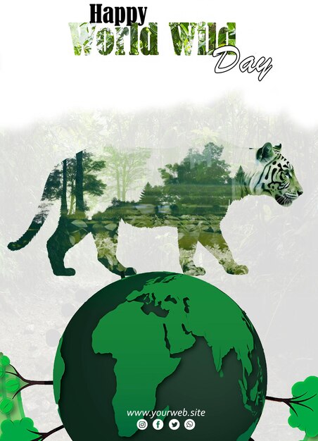 Plakat PSD Światowego Dnia Dzikiej Przyrody z sylwetką tygrysa stojącego na ziemi