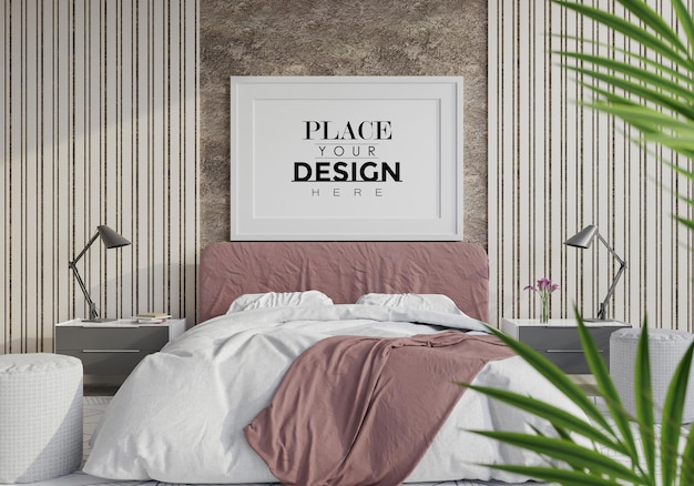 PSD plakat rama makieta wnętrza w sypialni