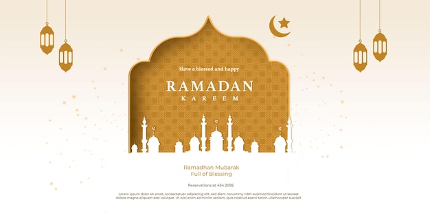 Plakat ramadan kareem z meczetem i gwiazdą na szczycie.