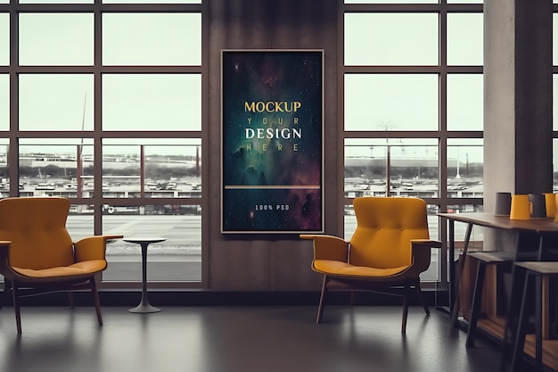 Plakat reklamowy na lotnisku Mockup PSD