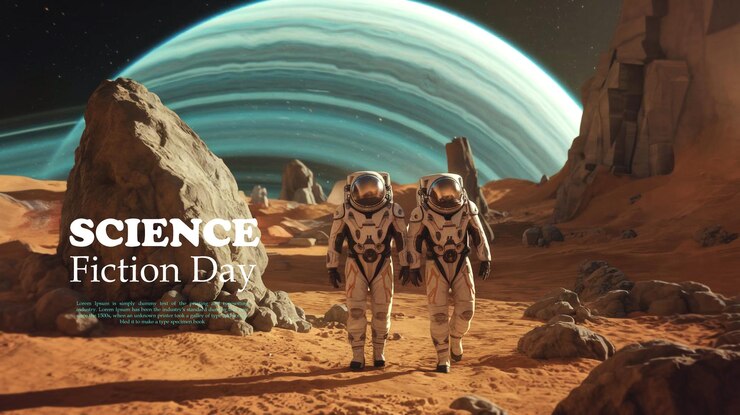 PSD plakat science fiction przedstawiający planetę i ziemię w tle