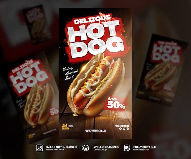 Plakat Szablon Menu żywności Hot Dog I Szablon Projektu Ulotki