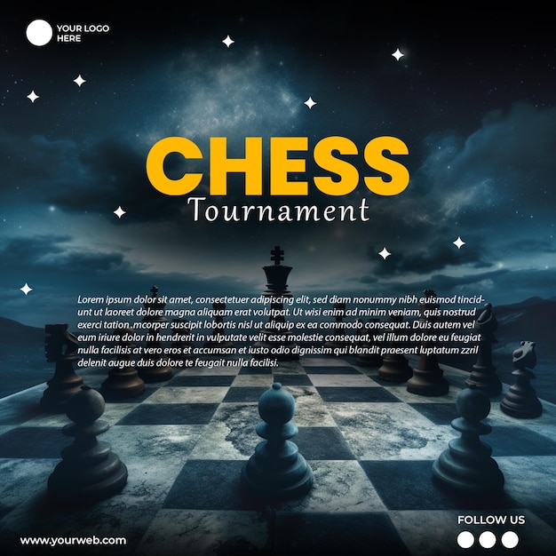 Plakat turnieju szachowego z napisem „turniej szachowy”.