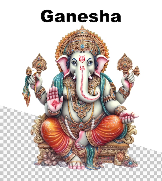 Plakat z indyjskim bóstwem Ganesha i napisem Ganesha na górze
