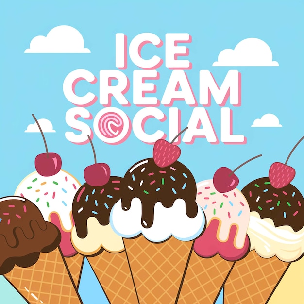 plakat z lody lody stożki i słowa lody