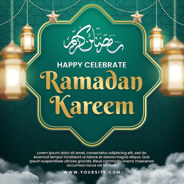 Plakat z okazji szczęśliwego świętowania ramadan kareem.