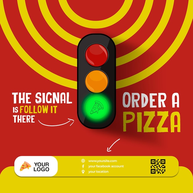 PSD plakat z sygnałem drogowym z pizzą
