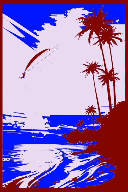 PSD plakat z zdjęciem człowieka latającego latawcem na plaży