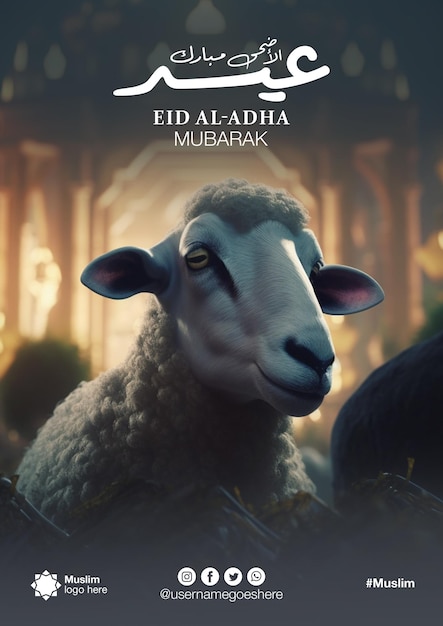 Plakat Z życzeniami Eid Al Adha Z Modnymi Owcami W Muzułmańskiej Czapce Modny Plakat Eid Ul Adha
