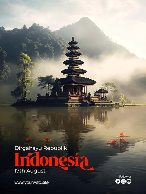 PSD plakat z życzeniami szczęśliwego dnia niepodległości indonezji