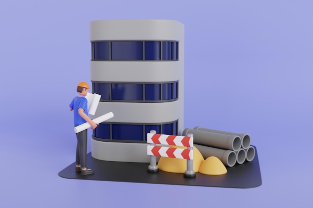 Plan van het gebouw van het ingenieurshuis 3d-illustratie