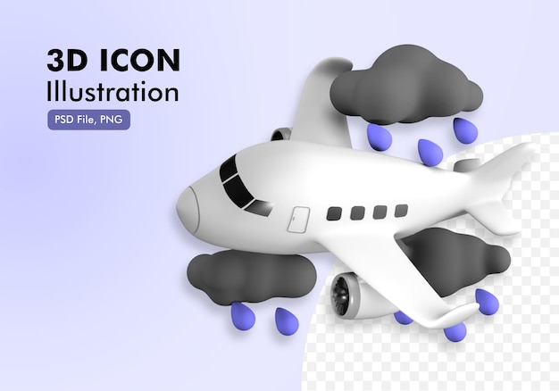 PSD plane raining flight 3d icon