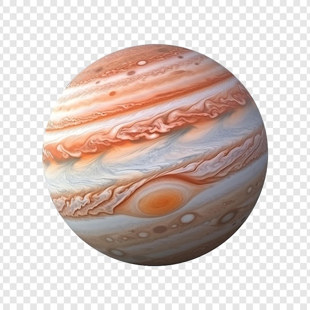 PSD planeet jupiter met roterende satellieten geïsoleerd op transparante achtergrond