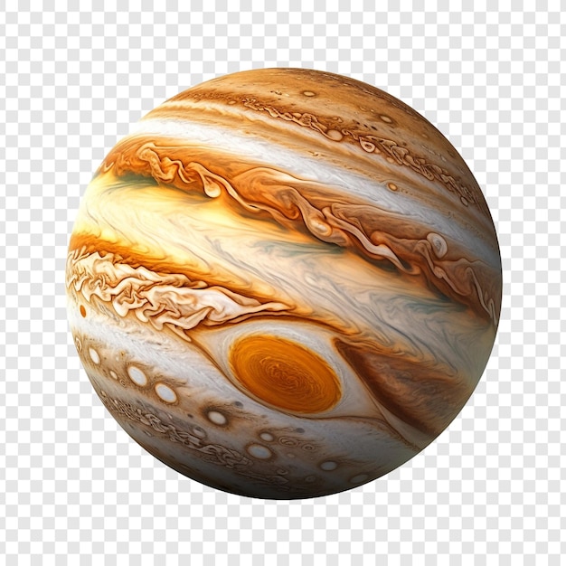 PSD planeet jupiter met roterende satellieten geïsoleerd op transparante achtergrond