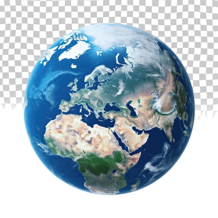 PSD planet earth with clouds europe and part of asia and africa elements of this image furnished by nasa isolated on transparent background
