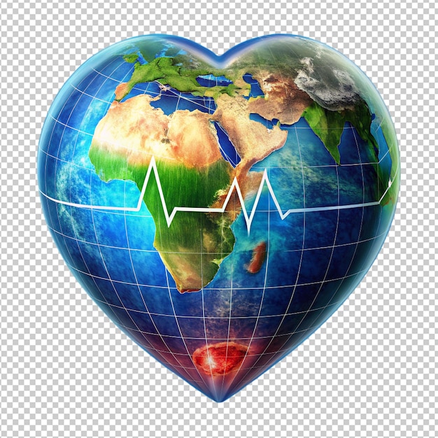 Planet earth with earth heart beats on transparent background