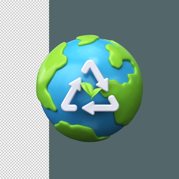 PSD planet earth with recycling sign 3d symbol of nature conservation