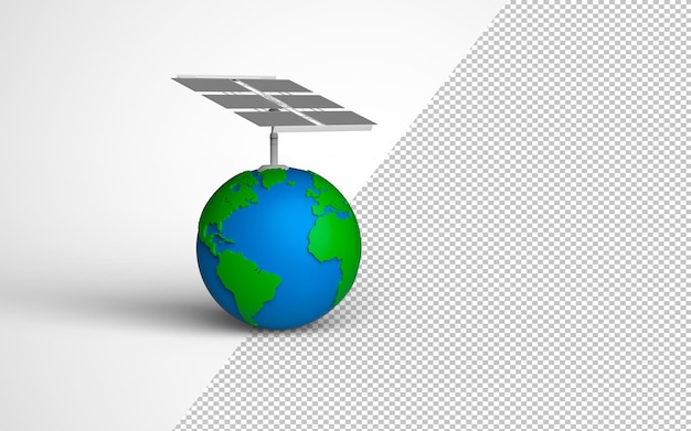 Planet earth with solar plate collector  to supply the whole world with electric power3d Render