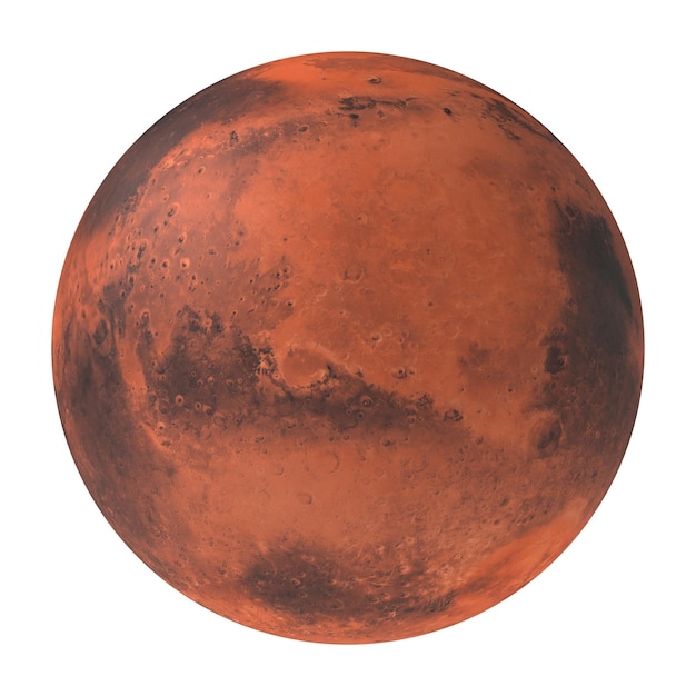 PSD planet mars, the red planet isolated on transparent background 3d rendering
