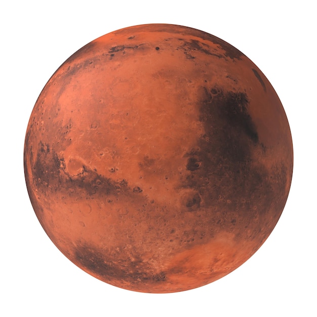 PSD planet mars, the red planet isolated on transparent background 3d rendering