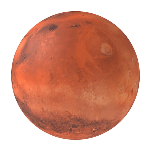 PSD planet mars, the red planet isolated on transparent background 3d rendering