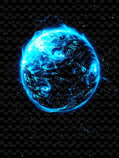 Un pianeta con un bagliore blu e le parole 